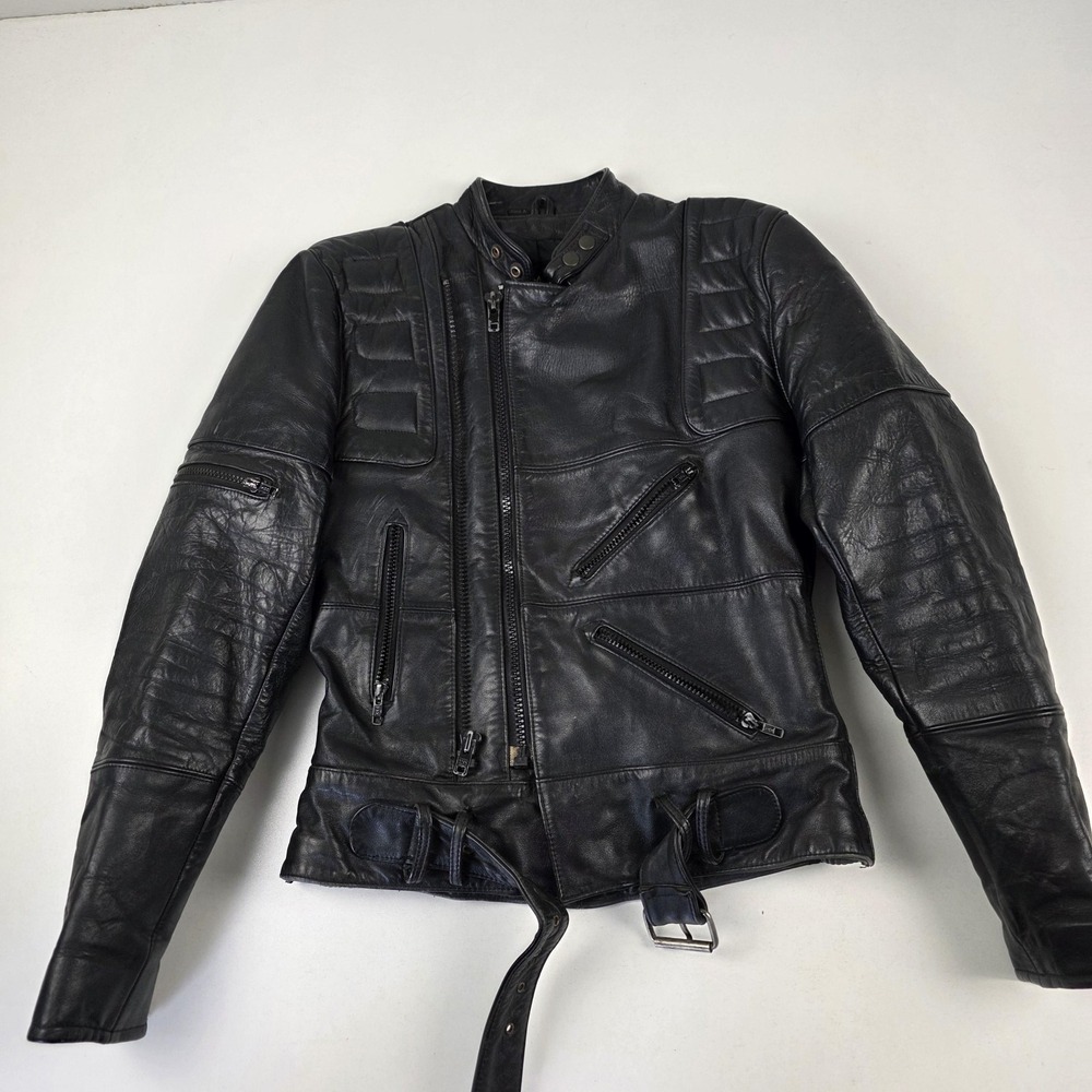 Vintage Wilsons Leather Motorcycle Jacket Mens 36 Black Padded Biker